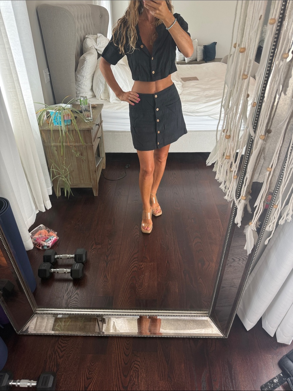 Like new free people Black Button-Front Mini Skirt and shirt